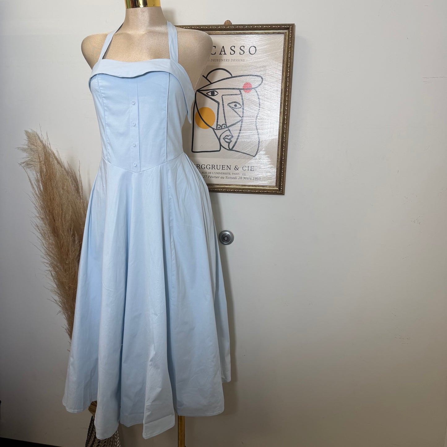 Halter Flate Midi Dress-Blue