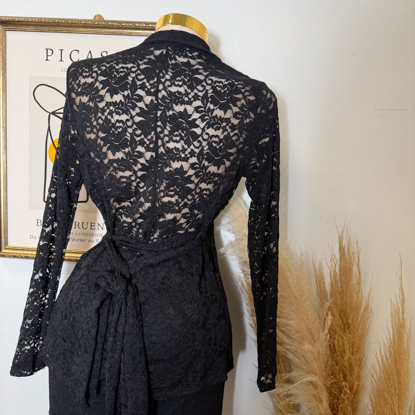 Lace blazer Pant Set -Black
