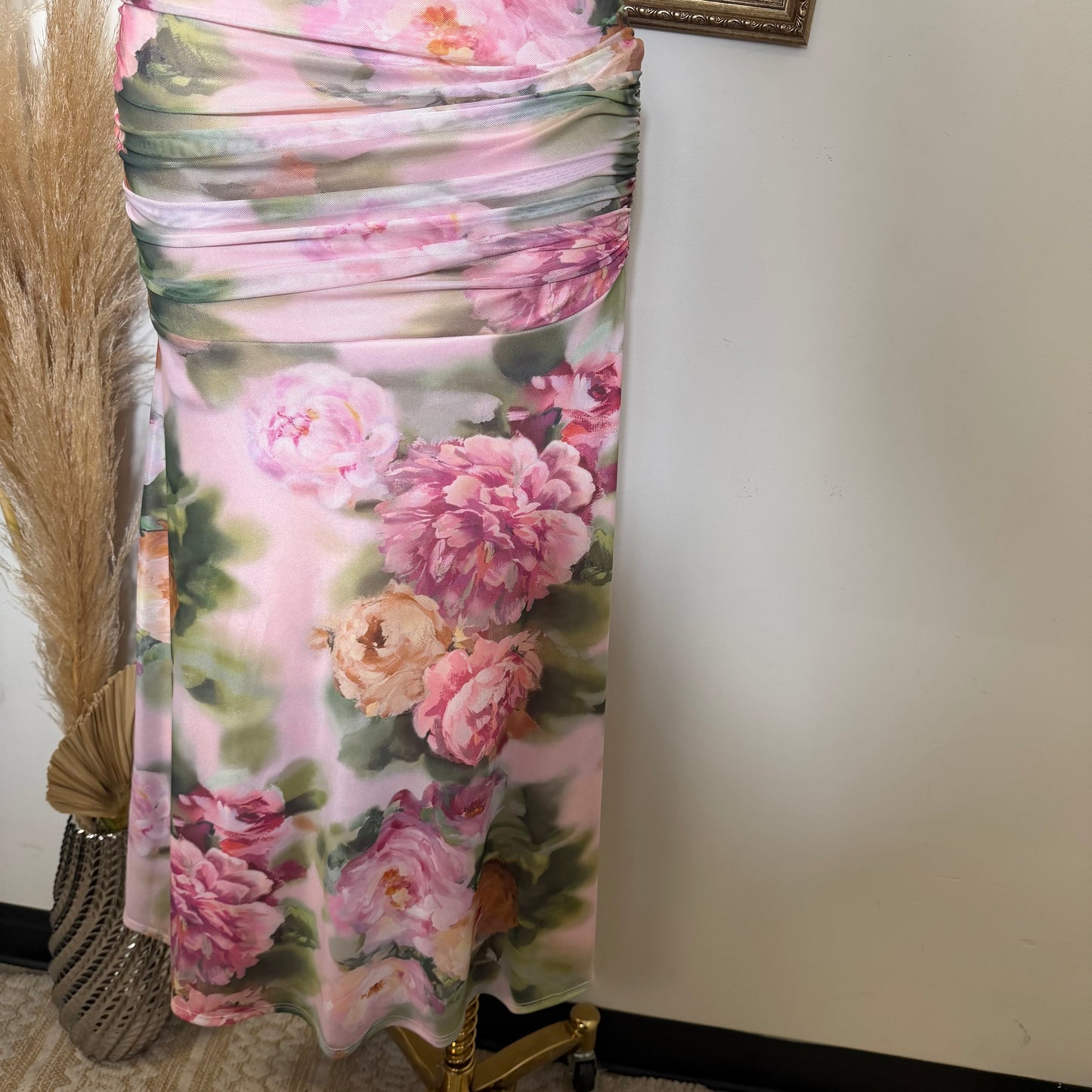 Flower Print Mesh Maxi Dress-Mauve Combo