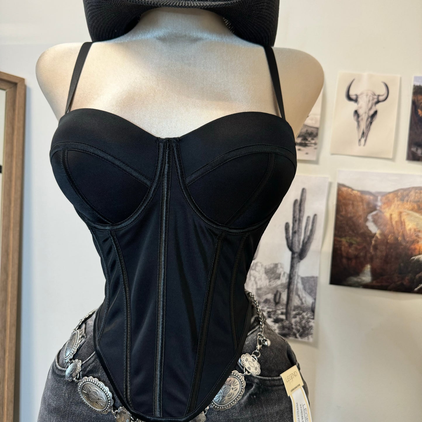 Satin SweetHeart Corset Top-Black