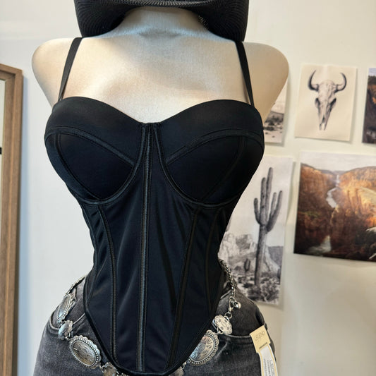 Satin SweetHeart Corset Top-Black