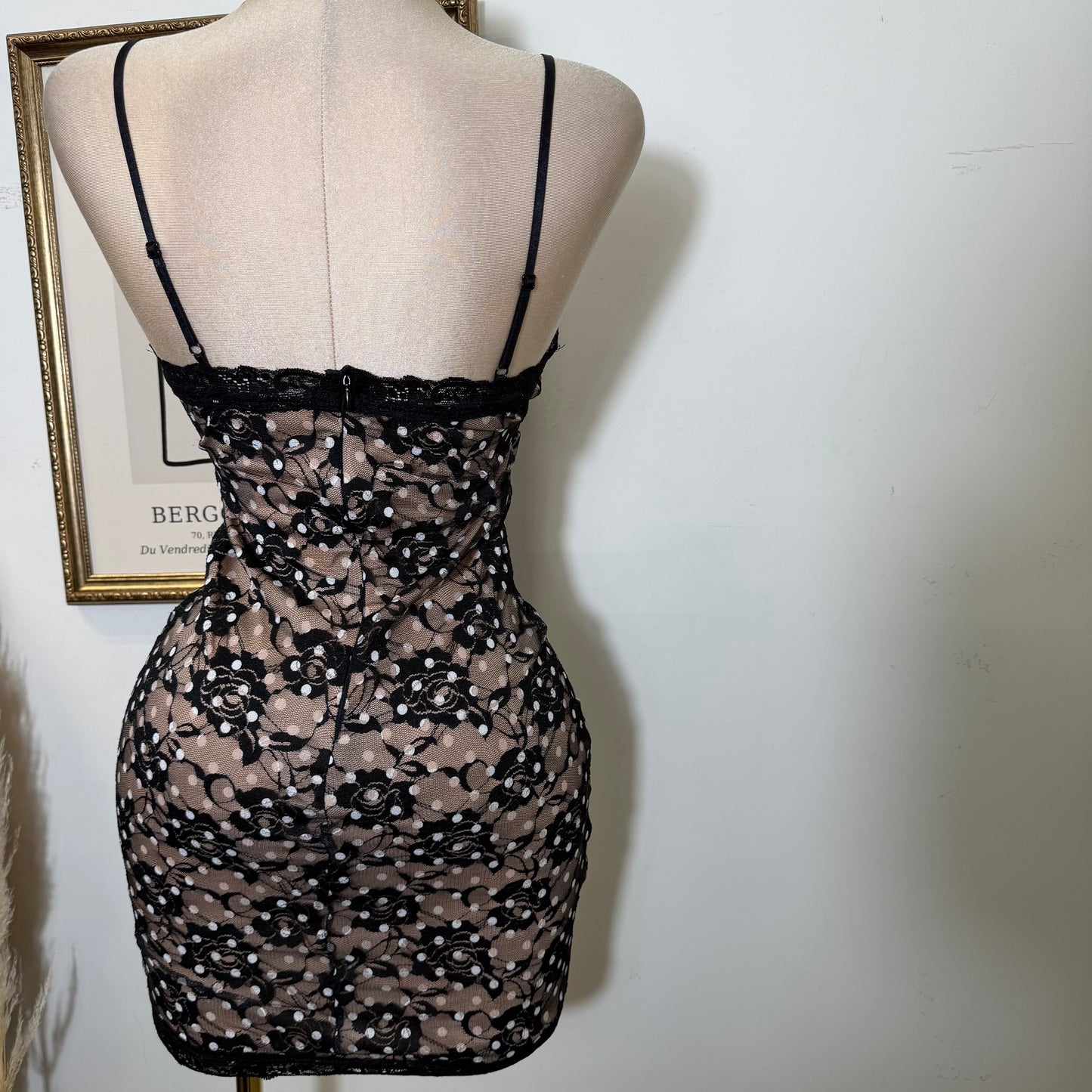 Polka Dot Lace Mini Dress-Black