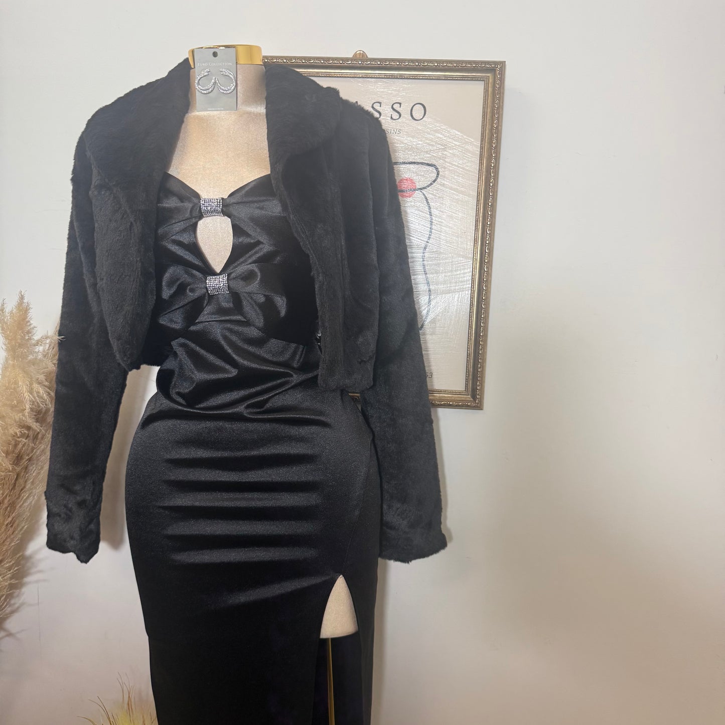 Fur Open Front Fuzzy Coat-Black