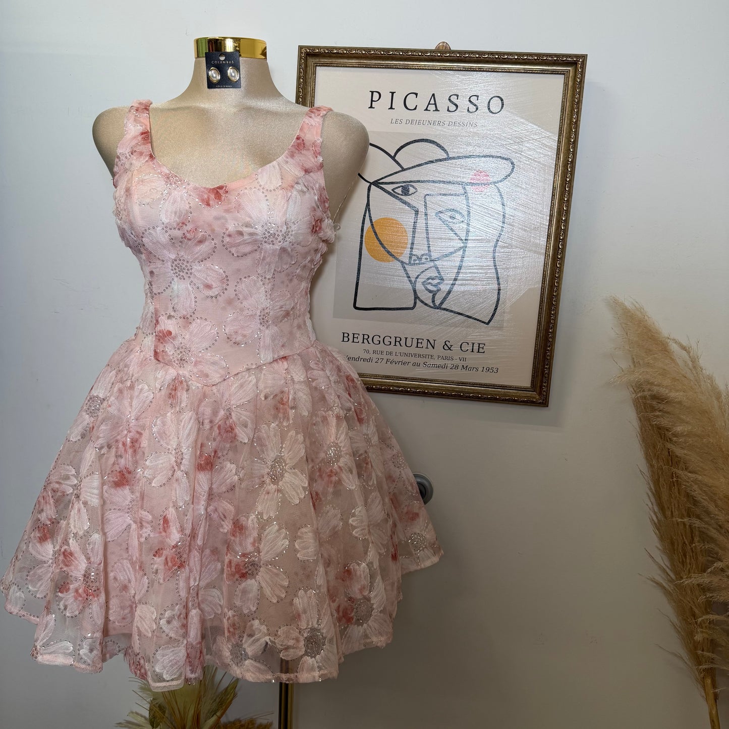 Flower Textured A line Mini Dress-Pink