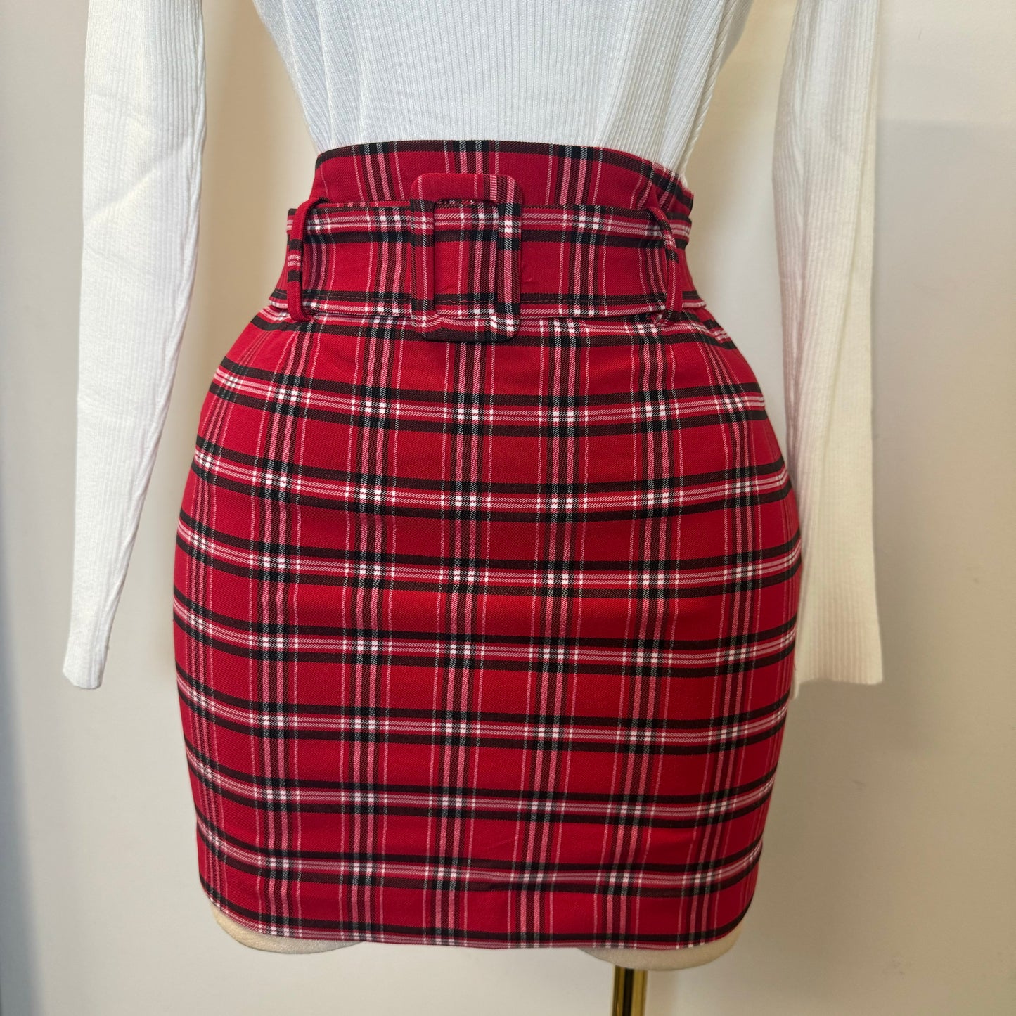 Merry Belt skirt-Multi Red