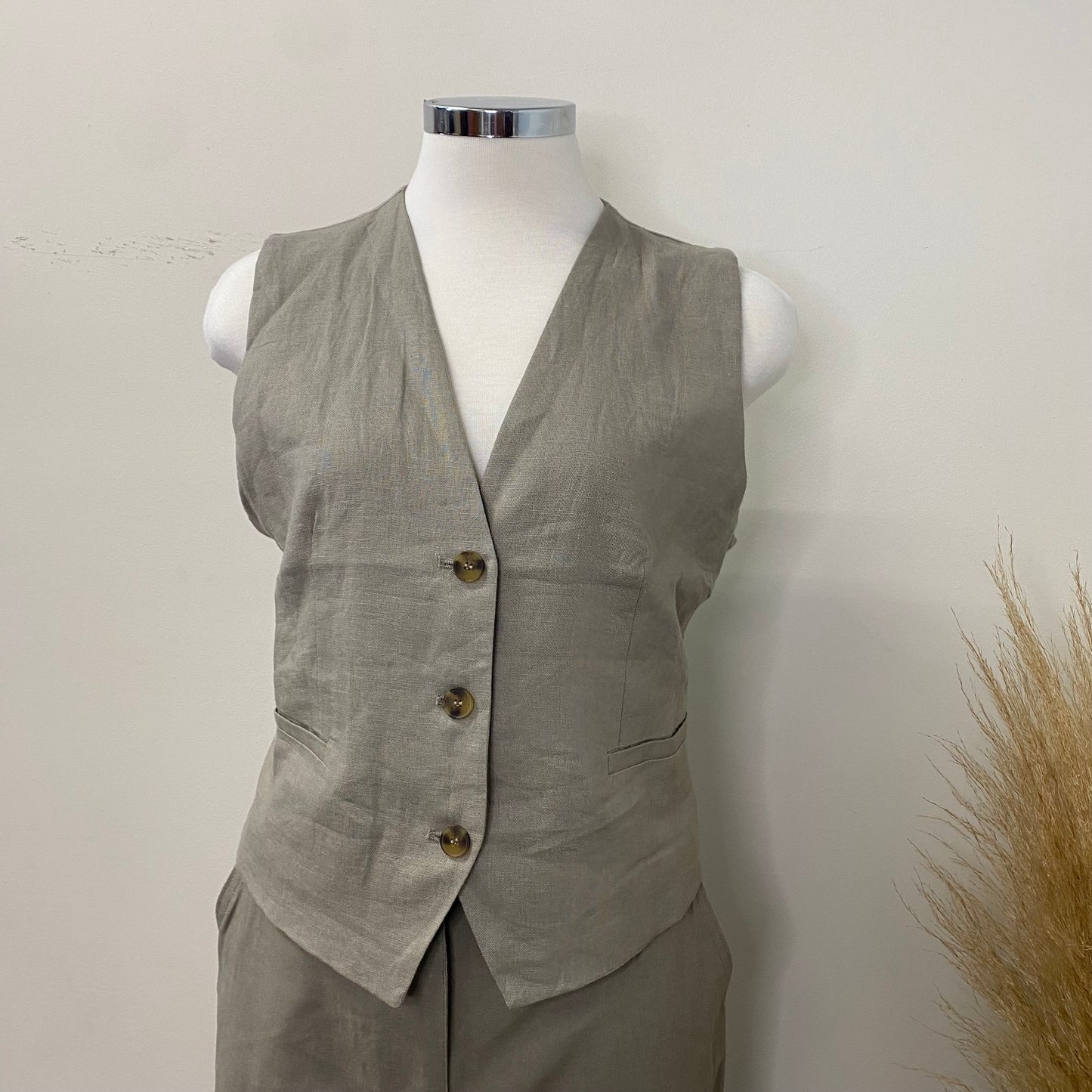 Linen Vest Top-Greystone