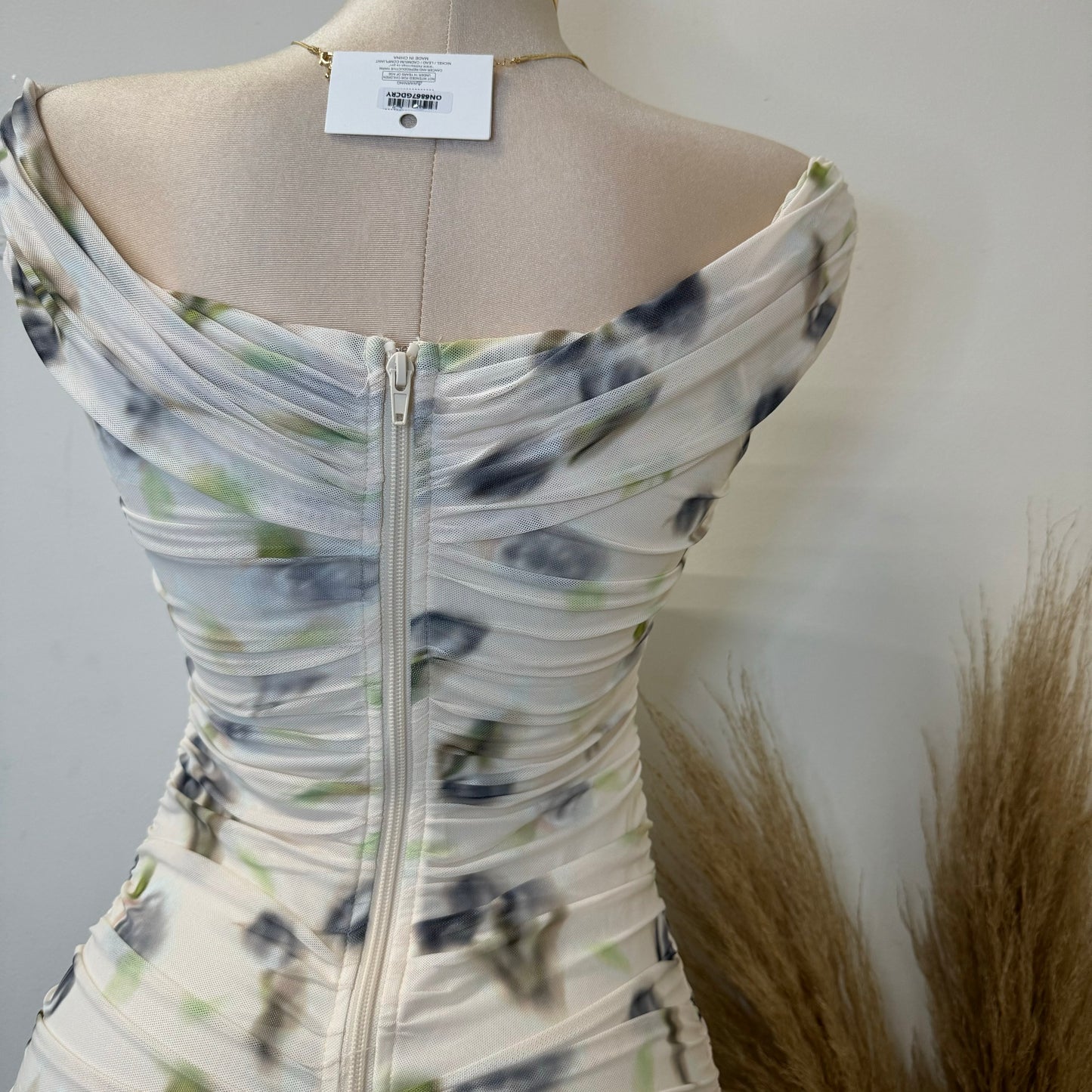 Spring Off shoulder Dress-Cream Multi