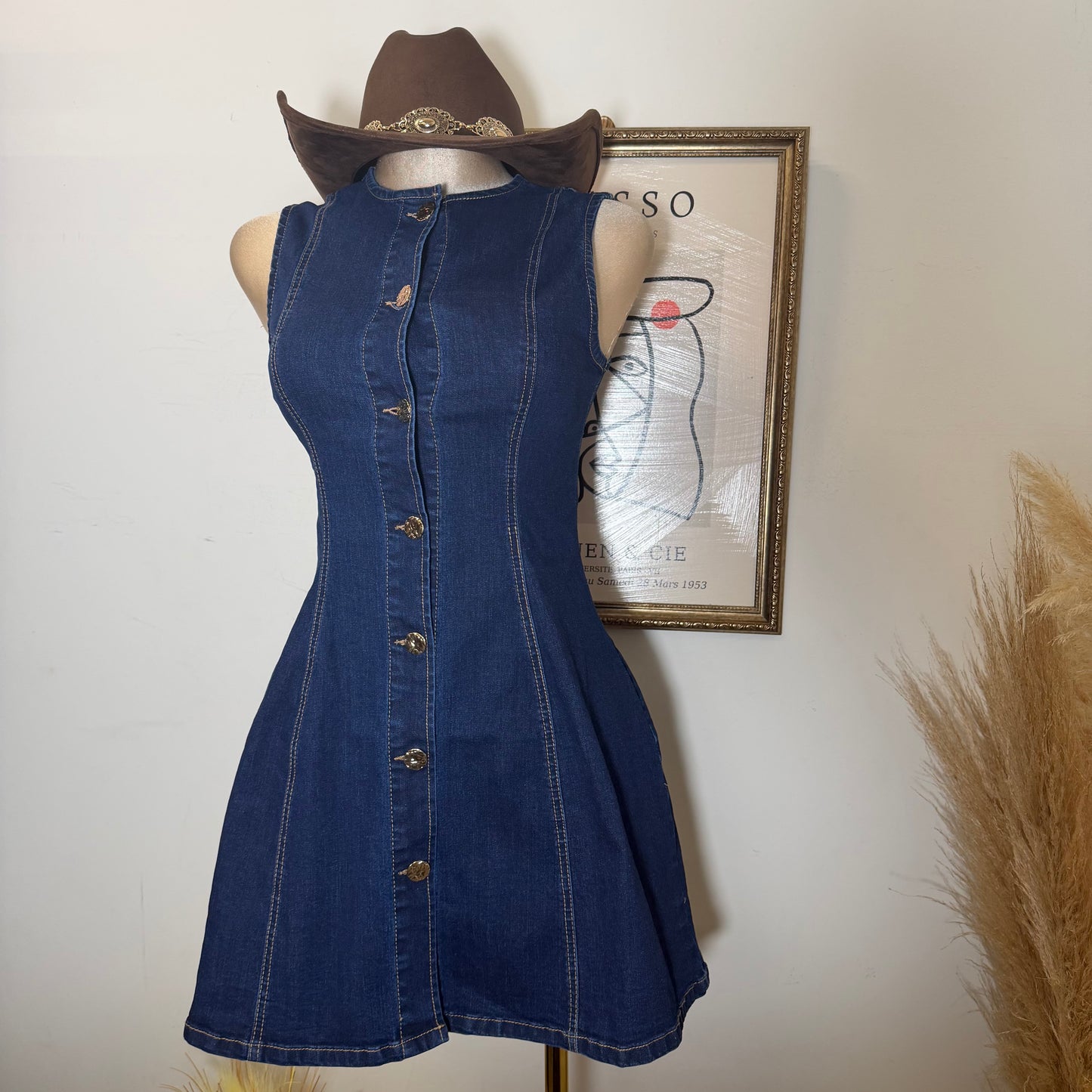 Sleeveless Denim Mini Dress -D Blue