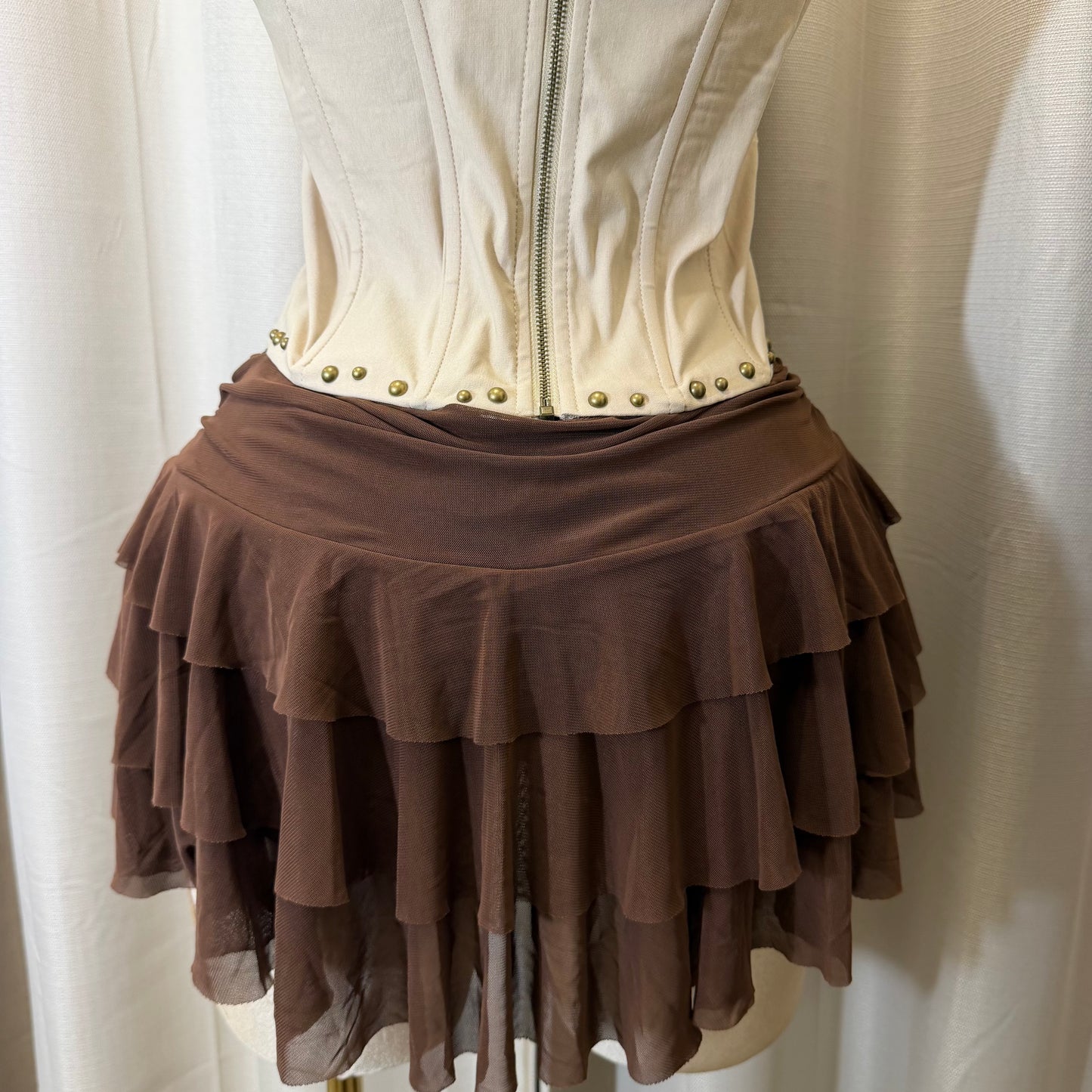 Flare skirt with short underneath-Brown