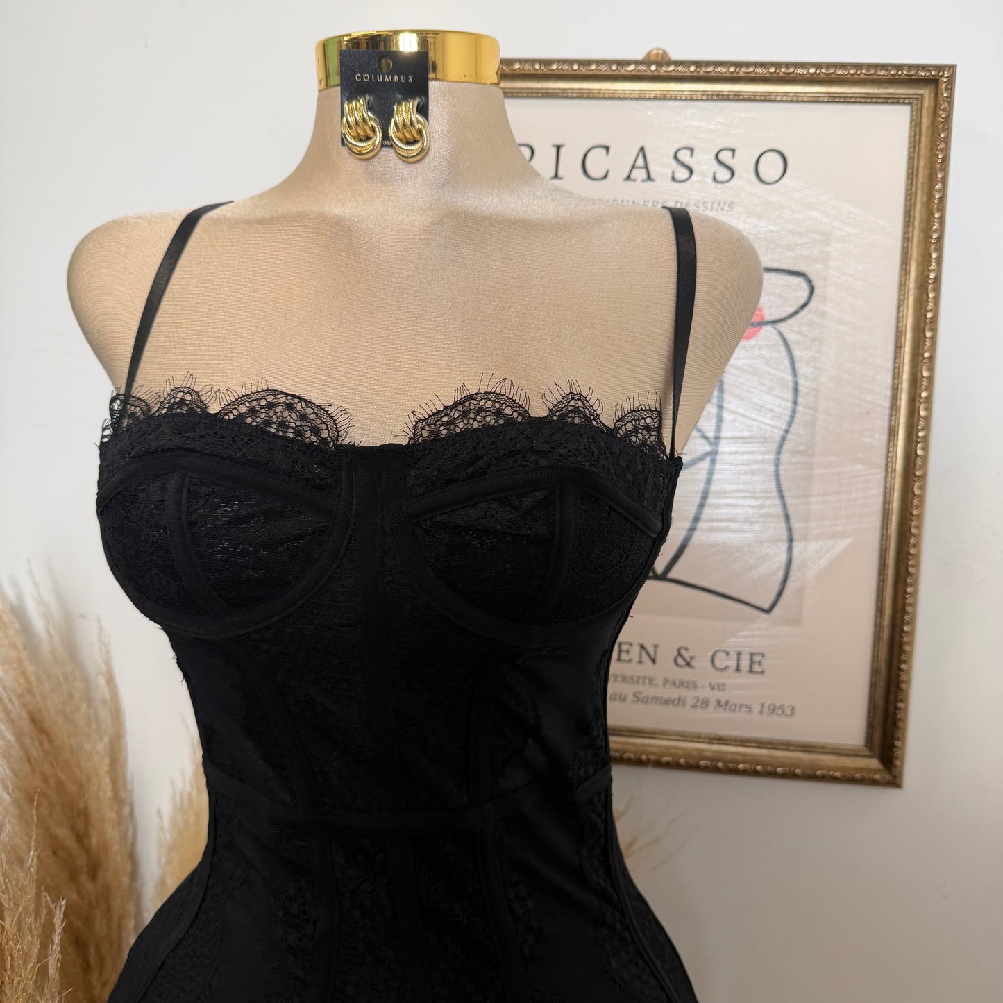 Lace Mesh Dress-Black