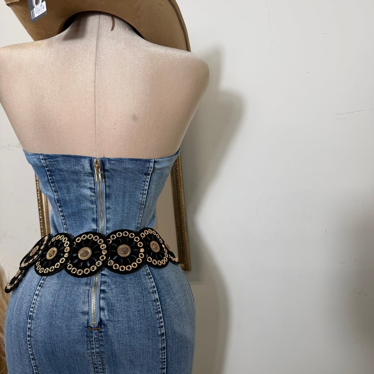 Denim Strapless Midi Dress-LT Blue