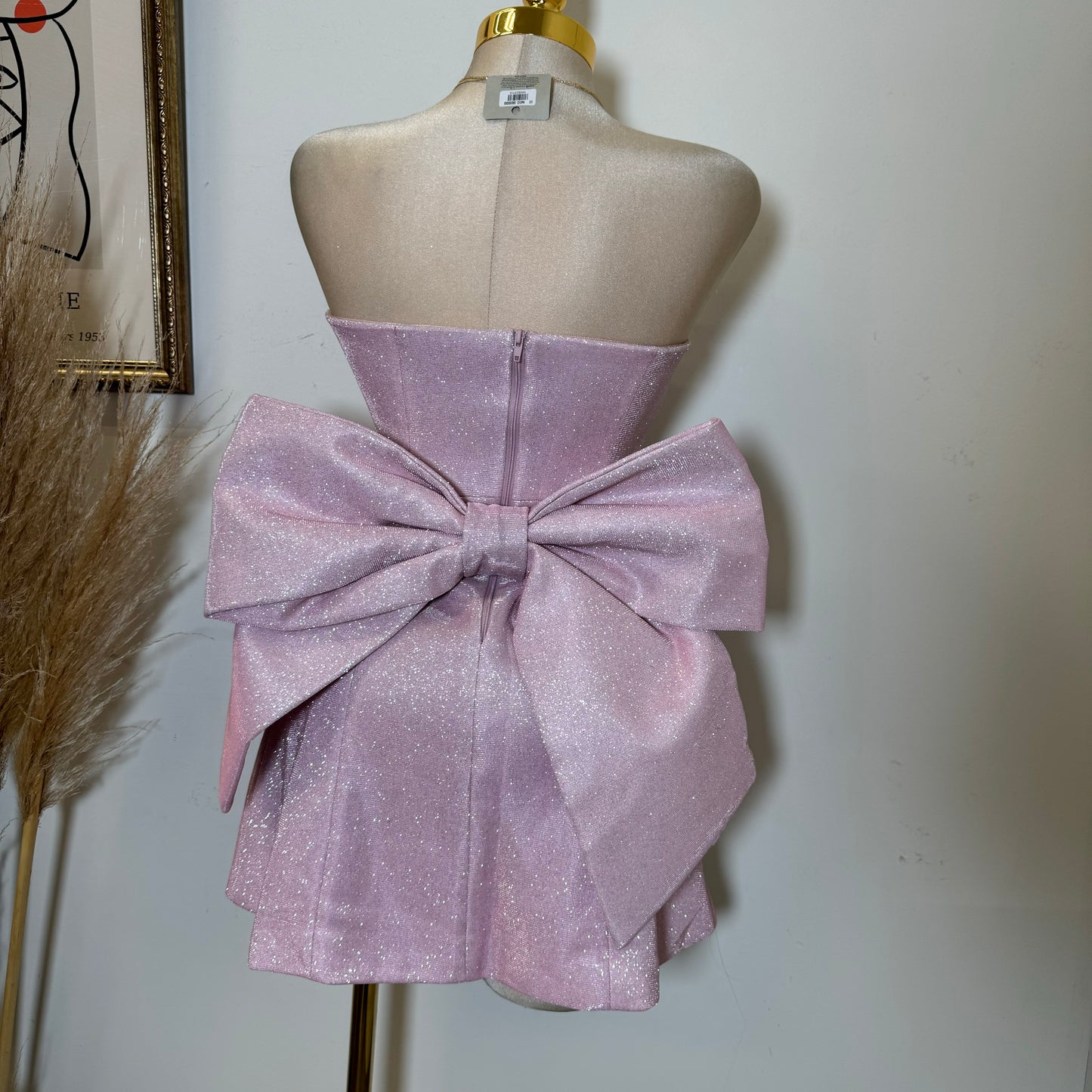 Coqueta Glitter Bow Mini Dress-Pink