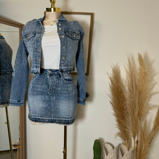Crush Rhinestone Denim Jacket-Blue