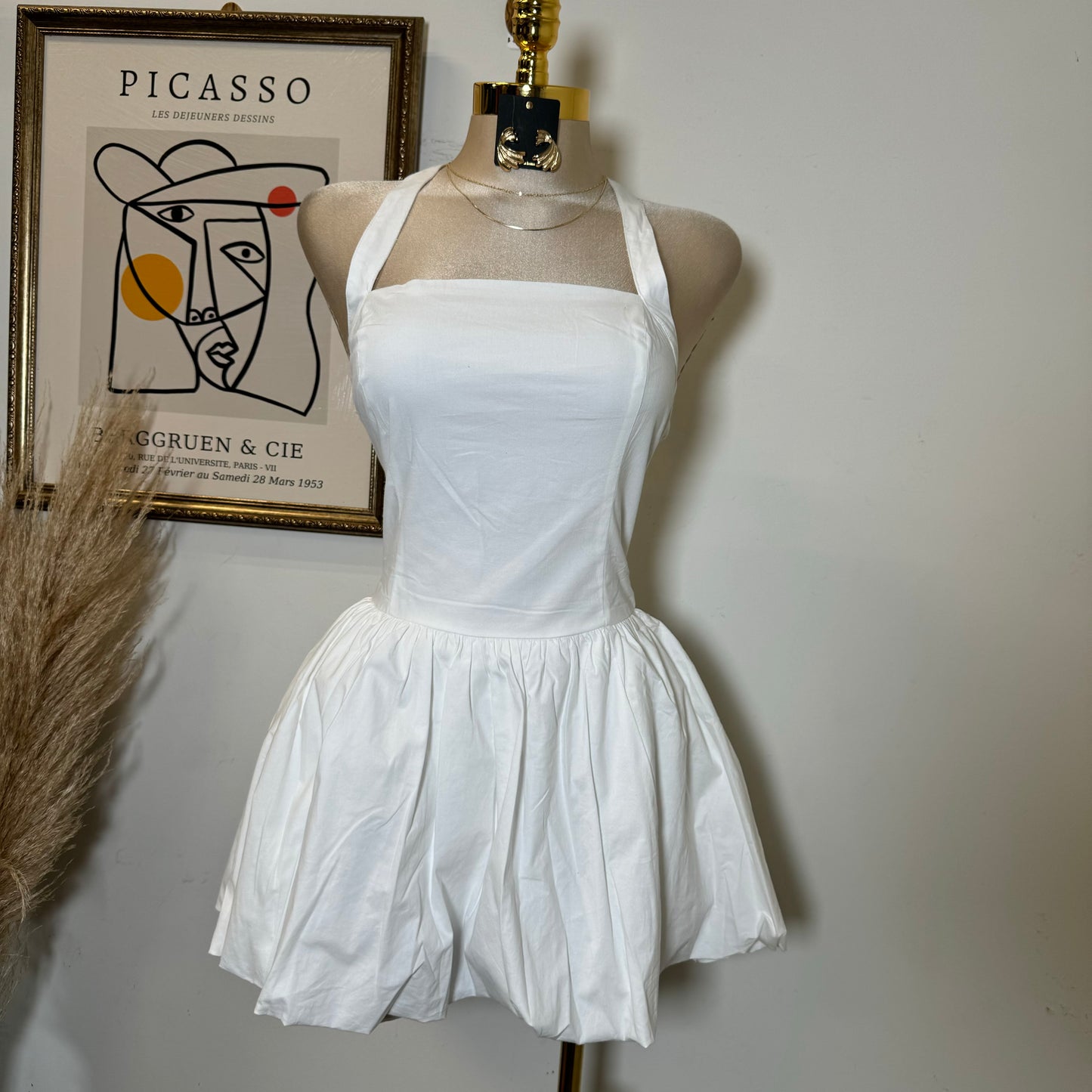 Halter Bubble Dress-White