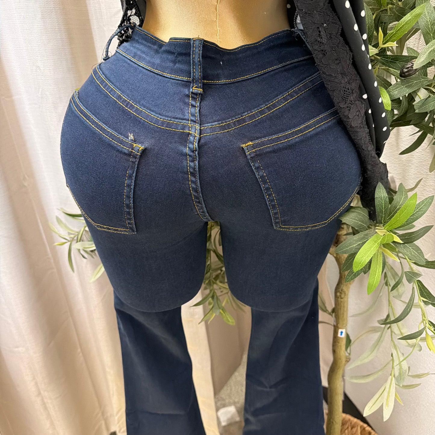 Flare Denim Pants-Dk Blue