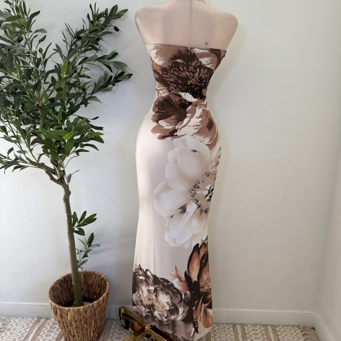 Maxi Strapless Dress-Brown