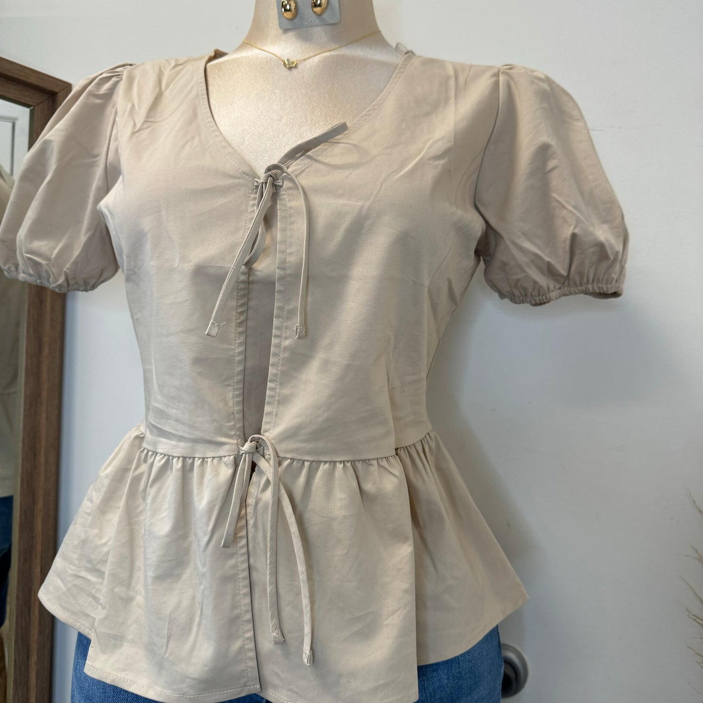 Bow Bubble Top-Taupe