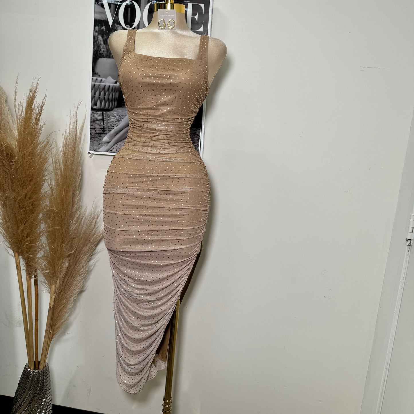 Xia Rhinestone Dress-Hombre Color