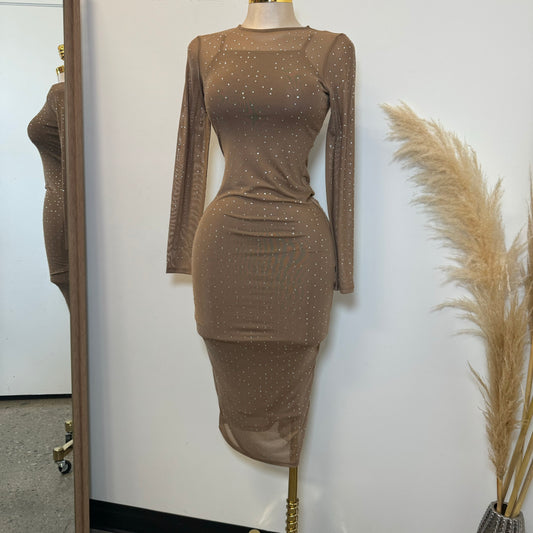 Faviana Mesh Dress-Khaki