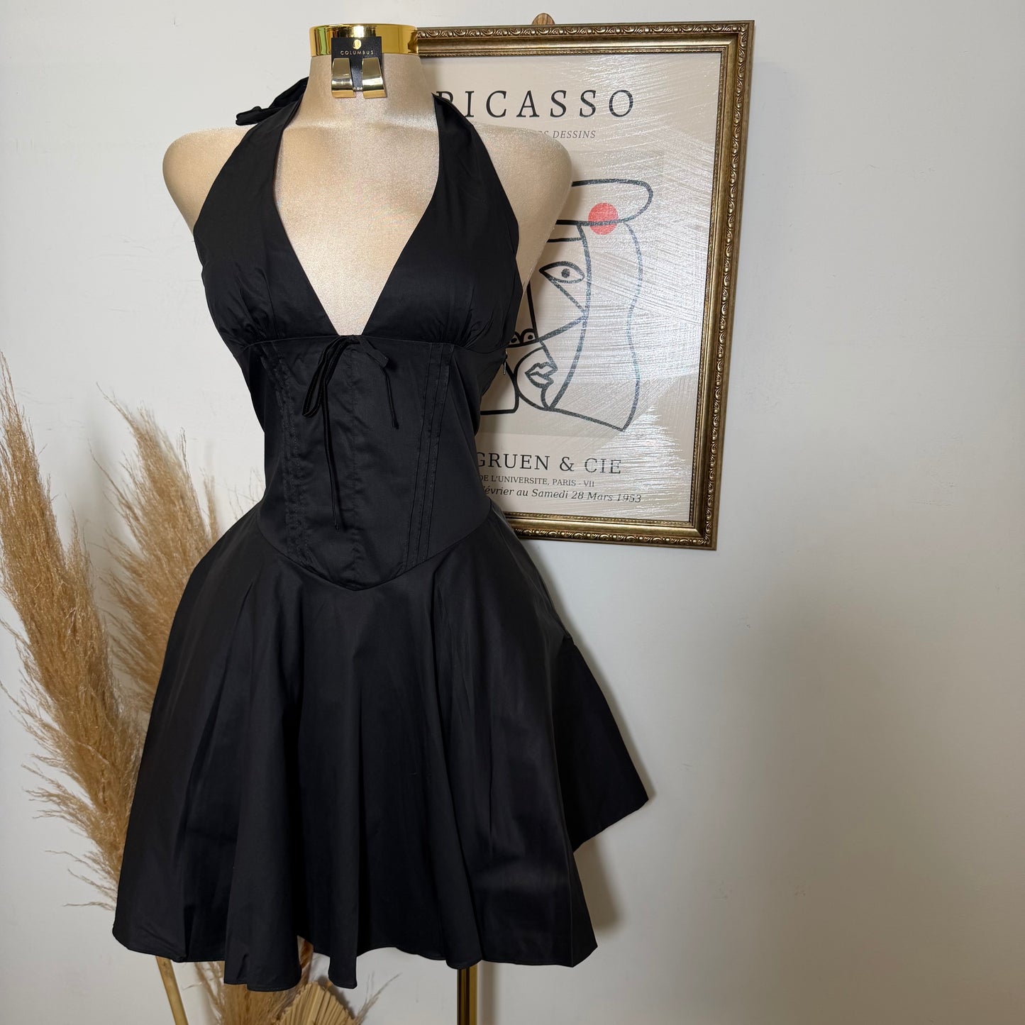 Angela Corset Halter Dress-Black
