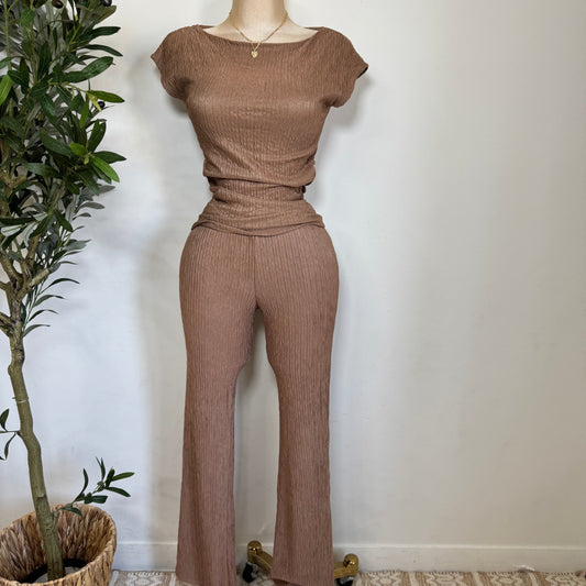 Timira Short Sleeve Pant set -Brown