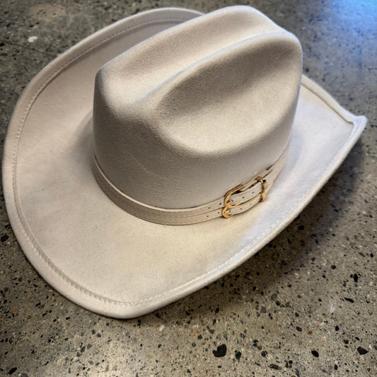 White Suede Hat with Belt on the Side-white