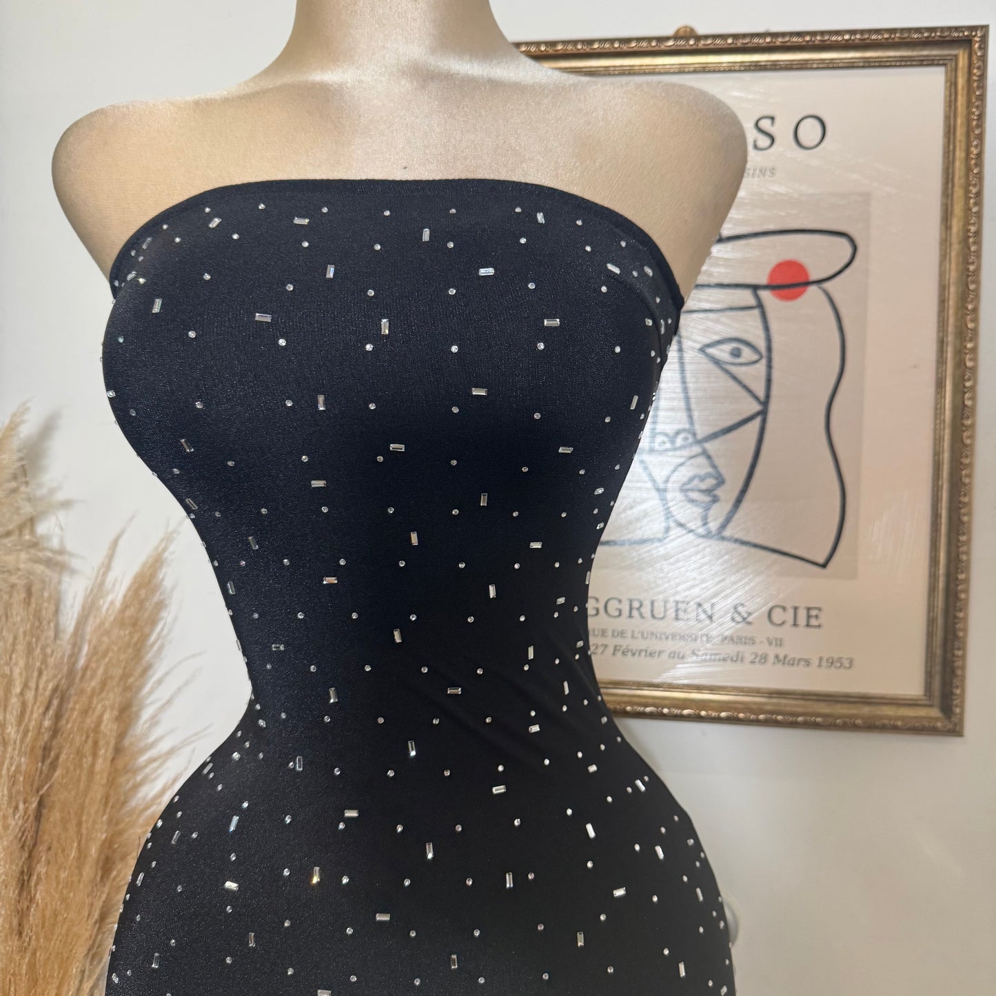 Tube Mini Dres Rhinestone Dress-Black