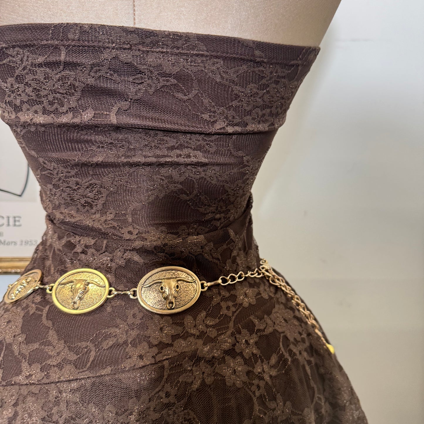 Lace Double Layer Ruffle Asymmetrical Maxi Dress-Brown