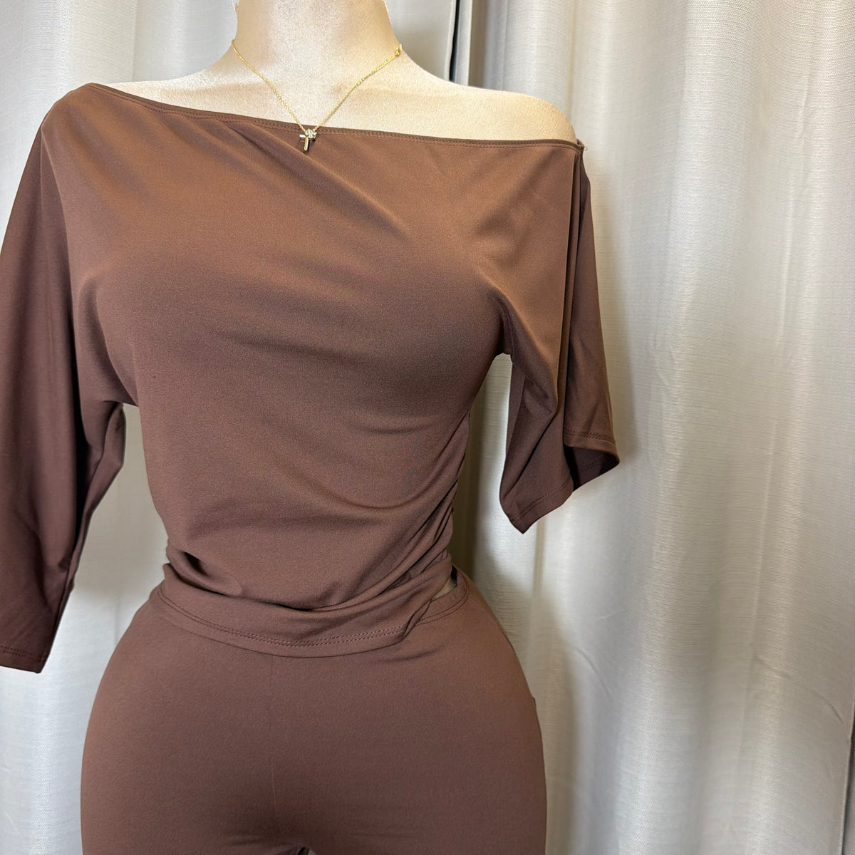 Crop Top Capri set-Brown
