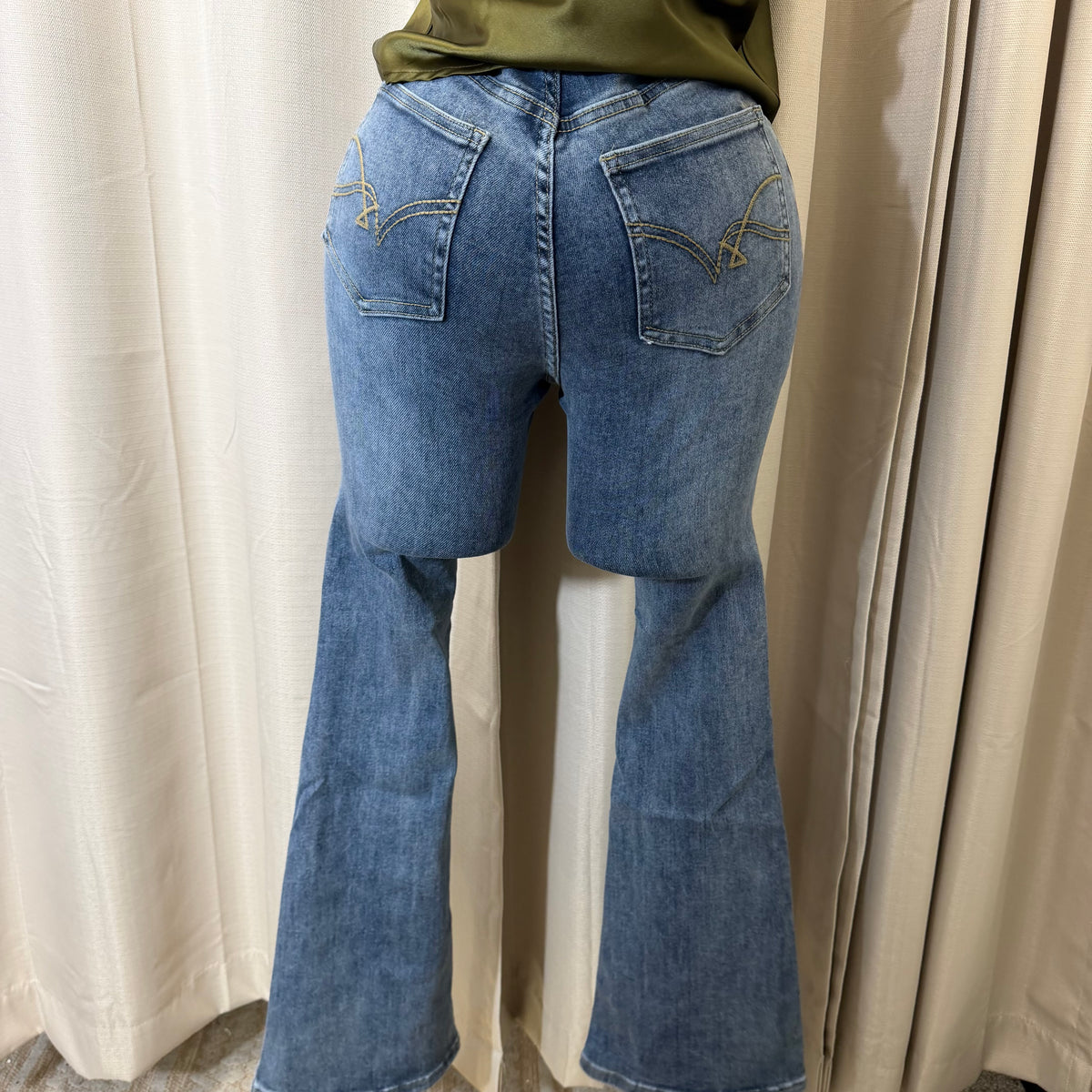 Flare Denim Black Pants-Medium Blue