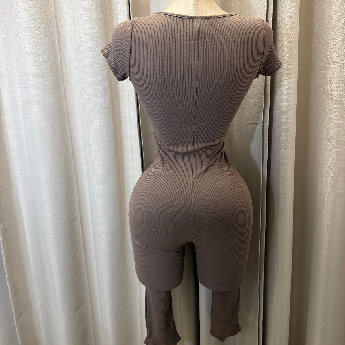 Short sleeve Capri Romper-Mocha