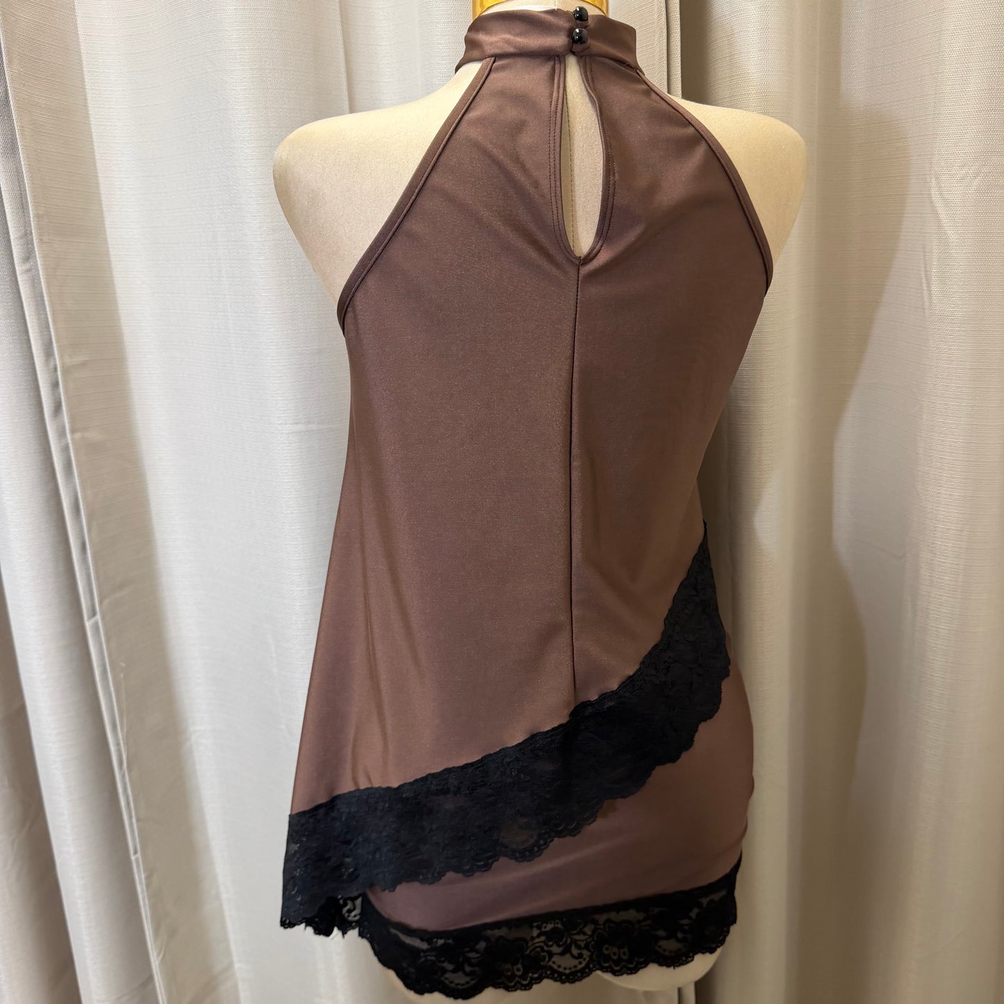 Asymmetrical Lace Skirt Set-Brown with black
