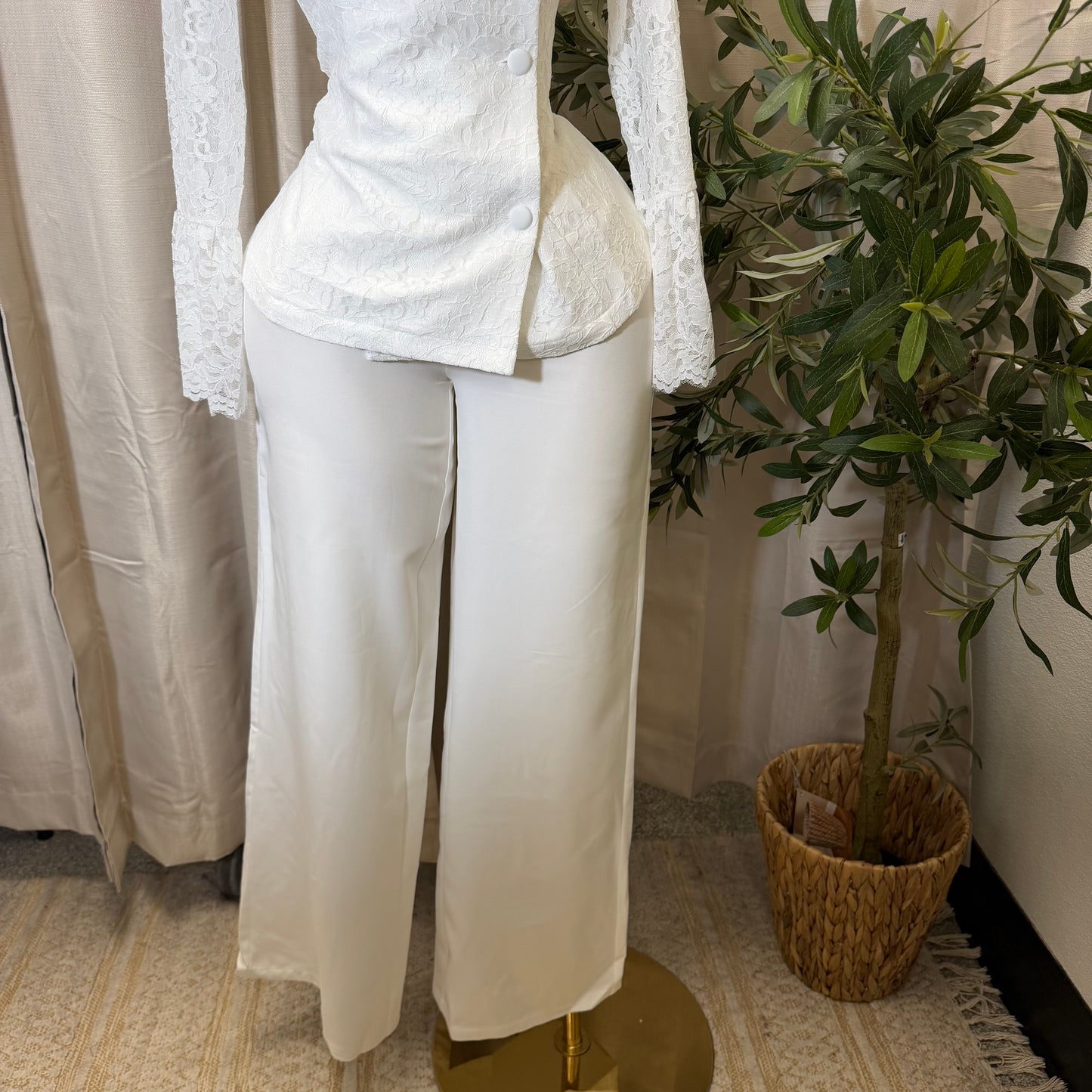 Double-Breasted Blazer Pant Set -White