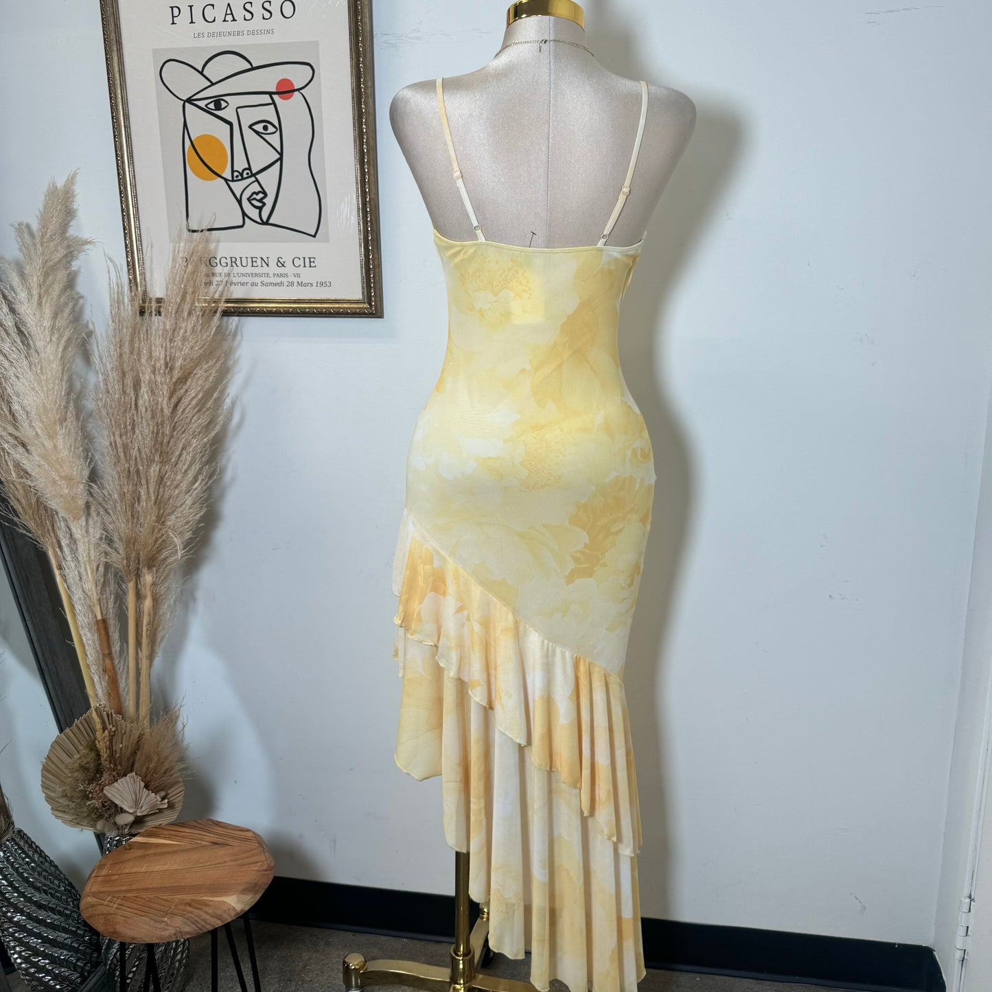 Solecito Open Slit Dress-Yellow