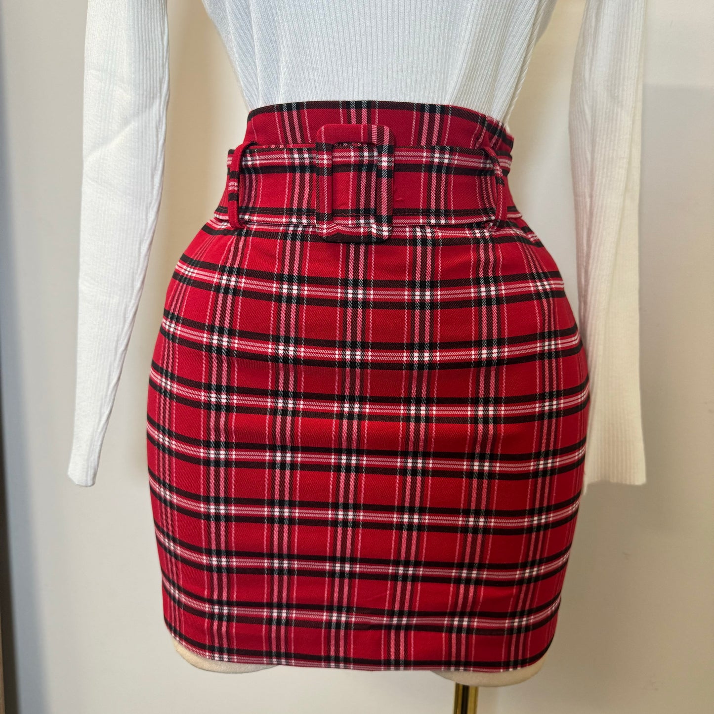 Merry Belt skirt-Multi Red