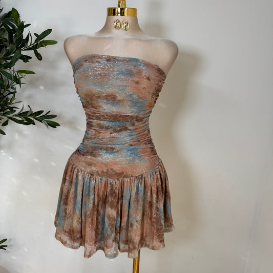 Tube Ruching fit and Flare Mini Dress-Copper