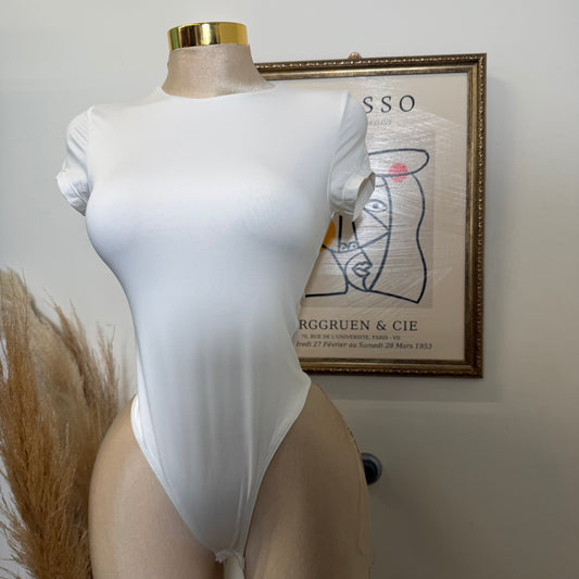 Crew Neck Short Sleeve Bodysuit-White