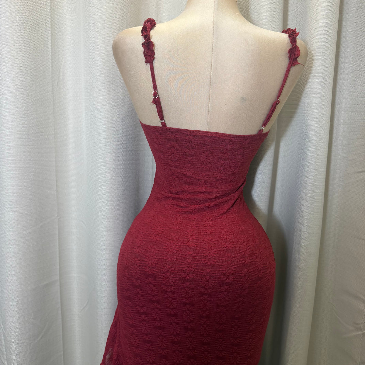 Daisy Asymmetric Skirt Midi Dress-Burgundy
