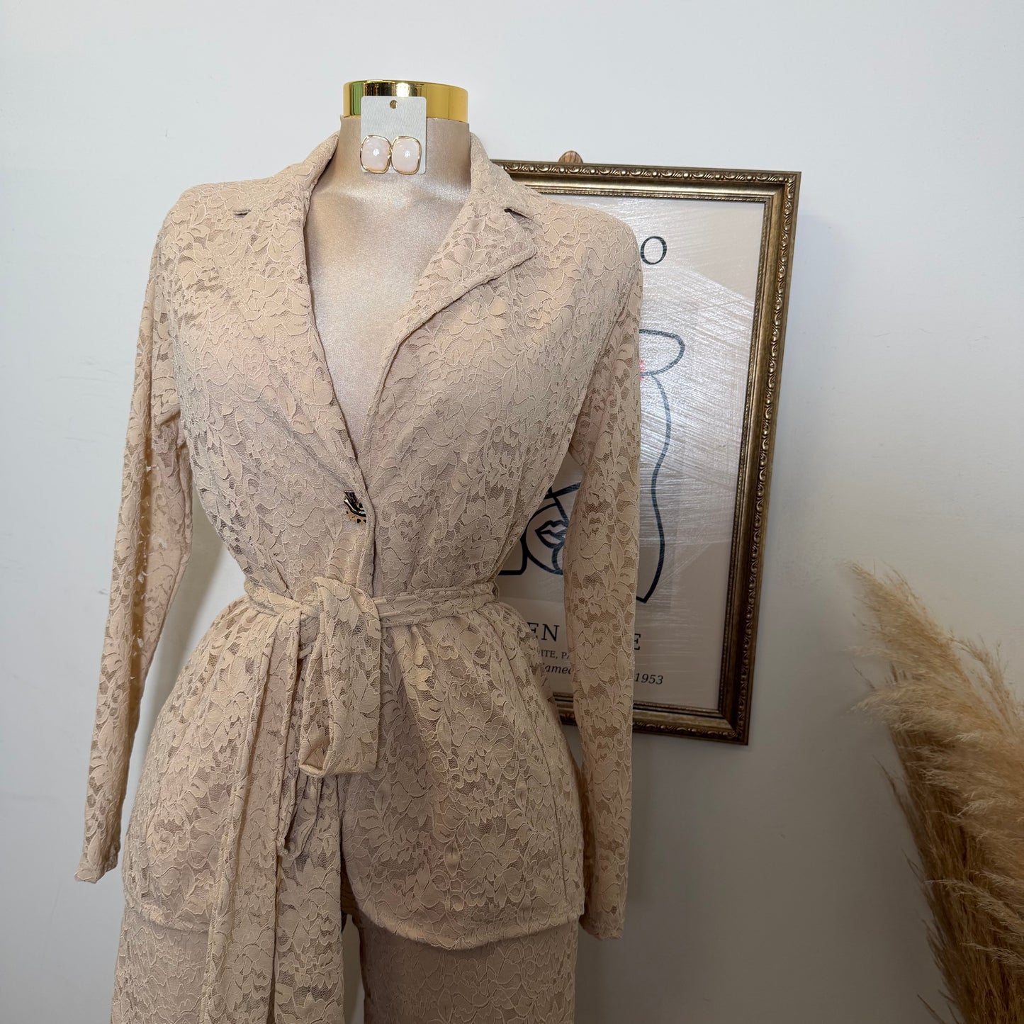 Lace blazer Pant Set -Beige
