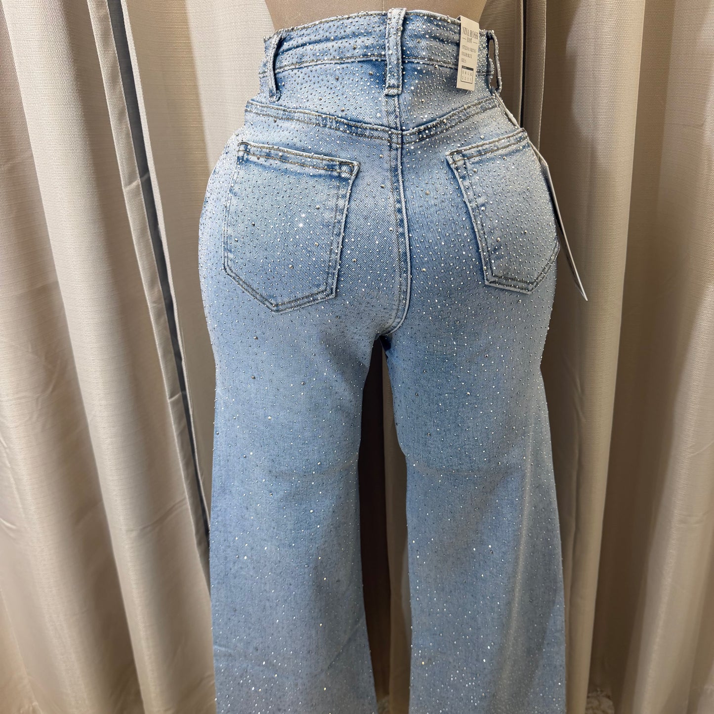All eyes of me Rhinestones Jeans-Blue