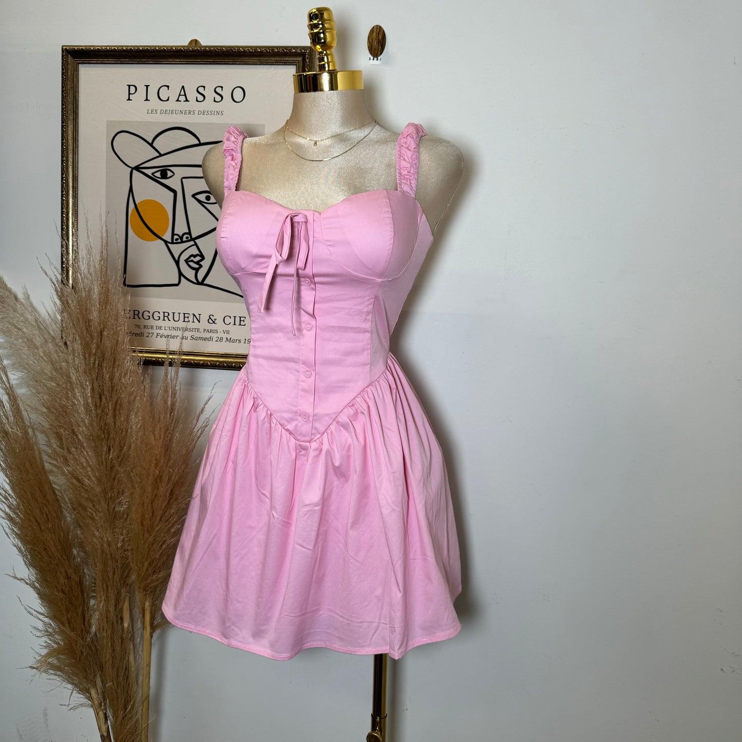 Coqueta Picnic Flare Dress-Pink