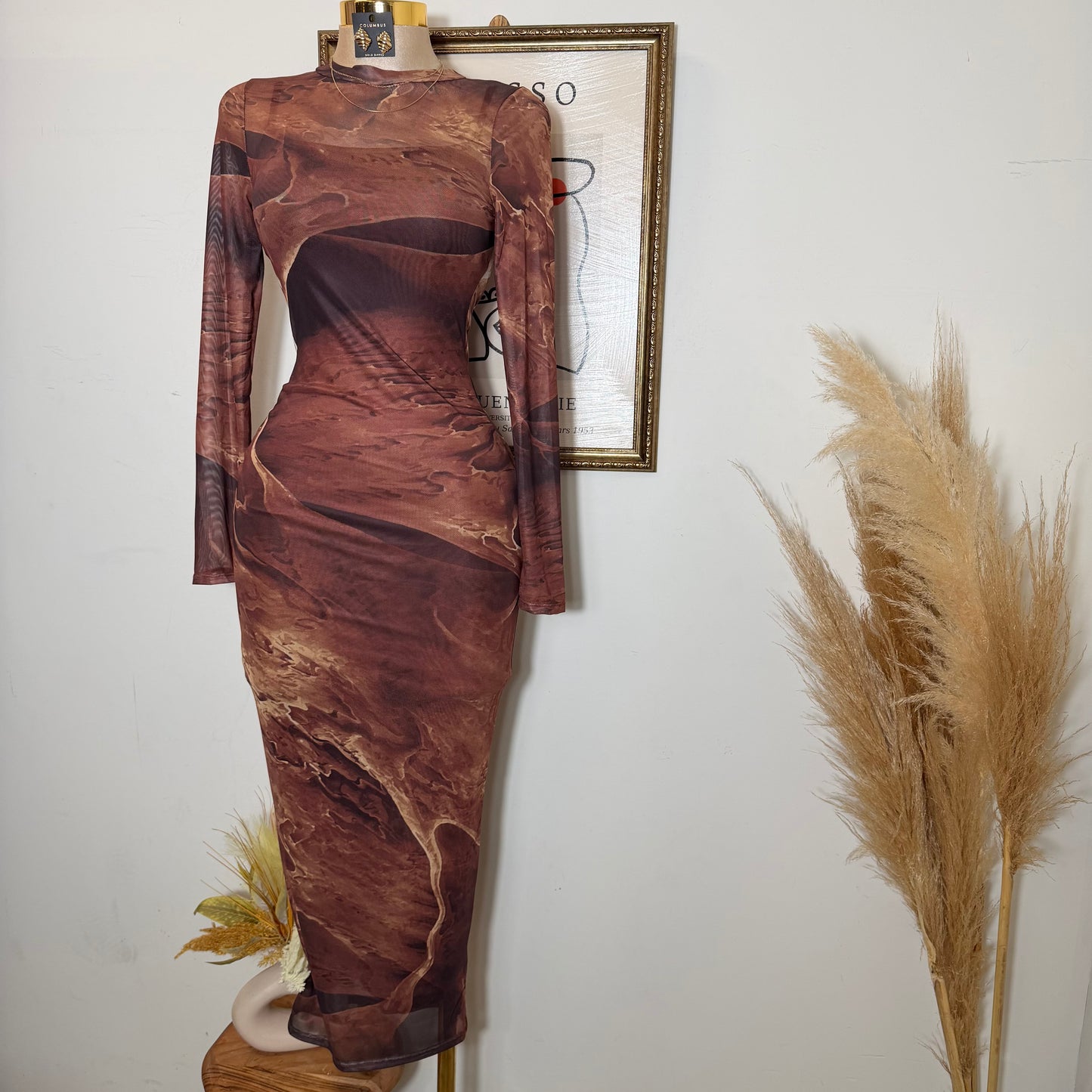 Rose Midi Mesh dress-Rust