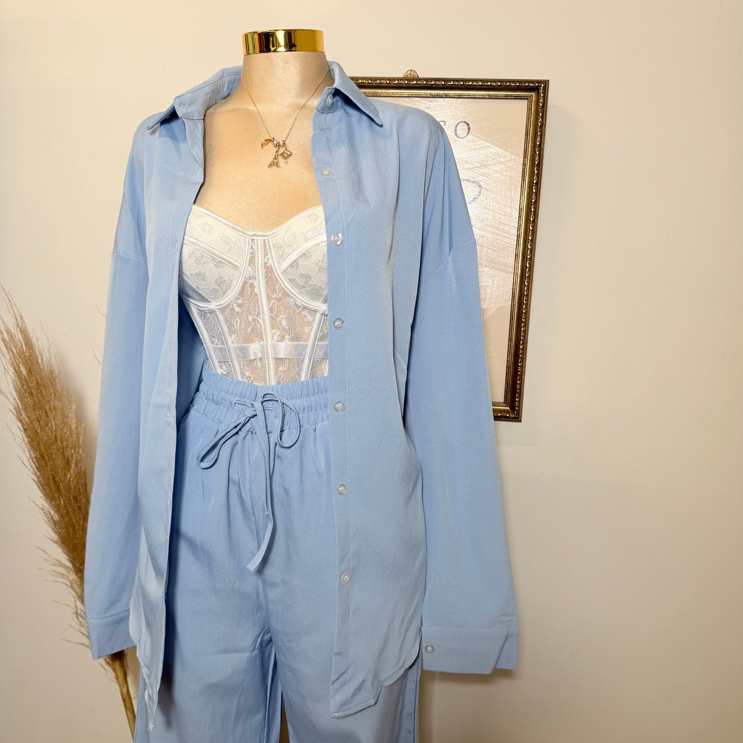 Long Sleeve Pant Set-Baby Blue