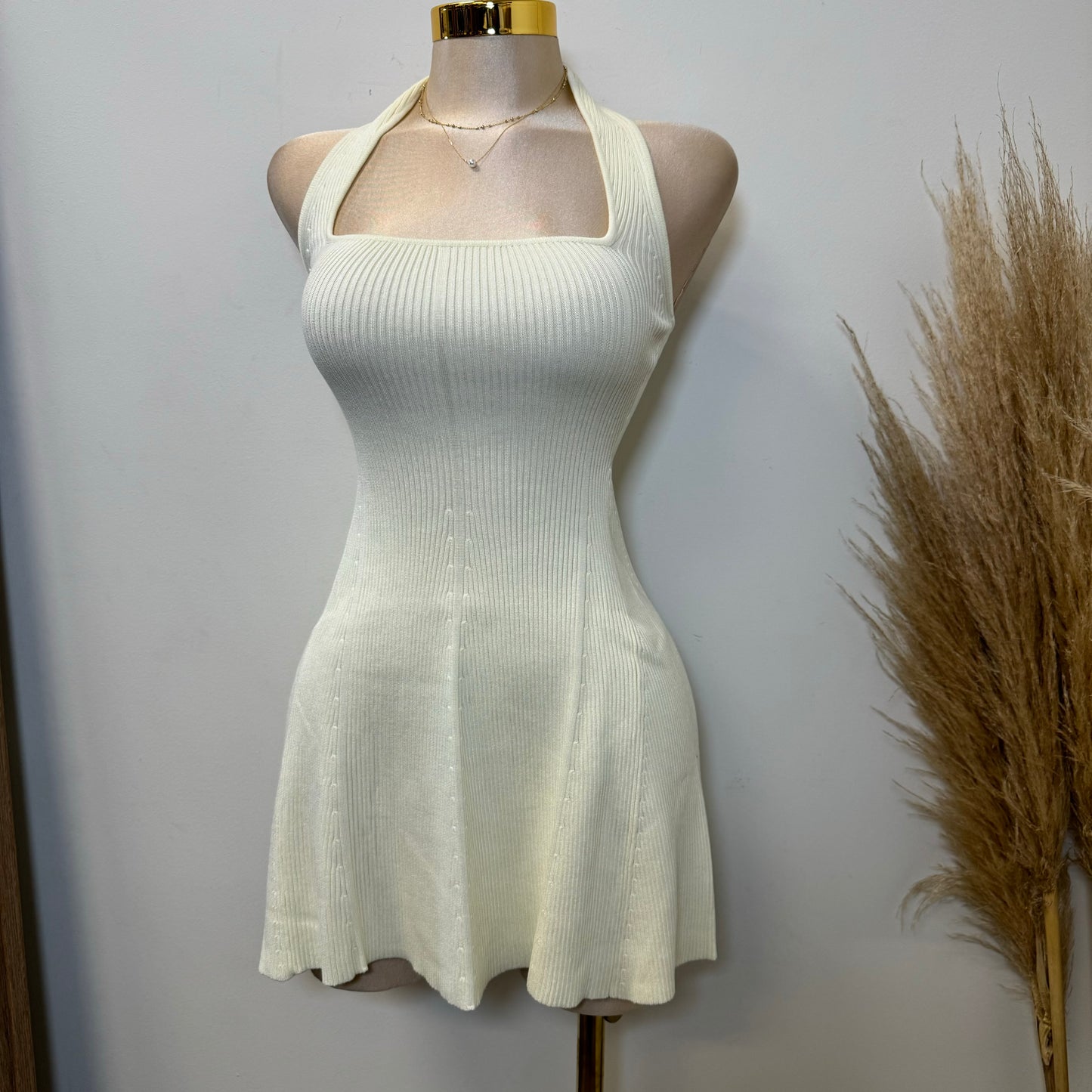 Amren Halter Sweater Dress-Ivory