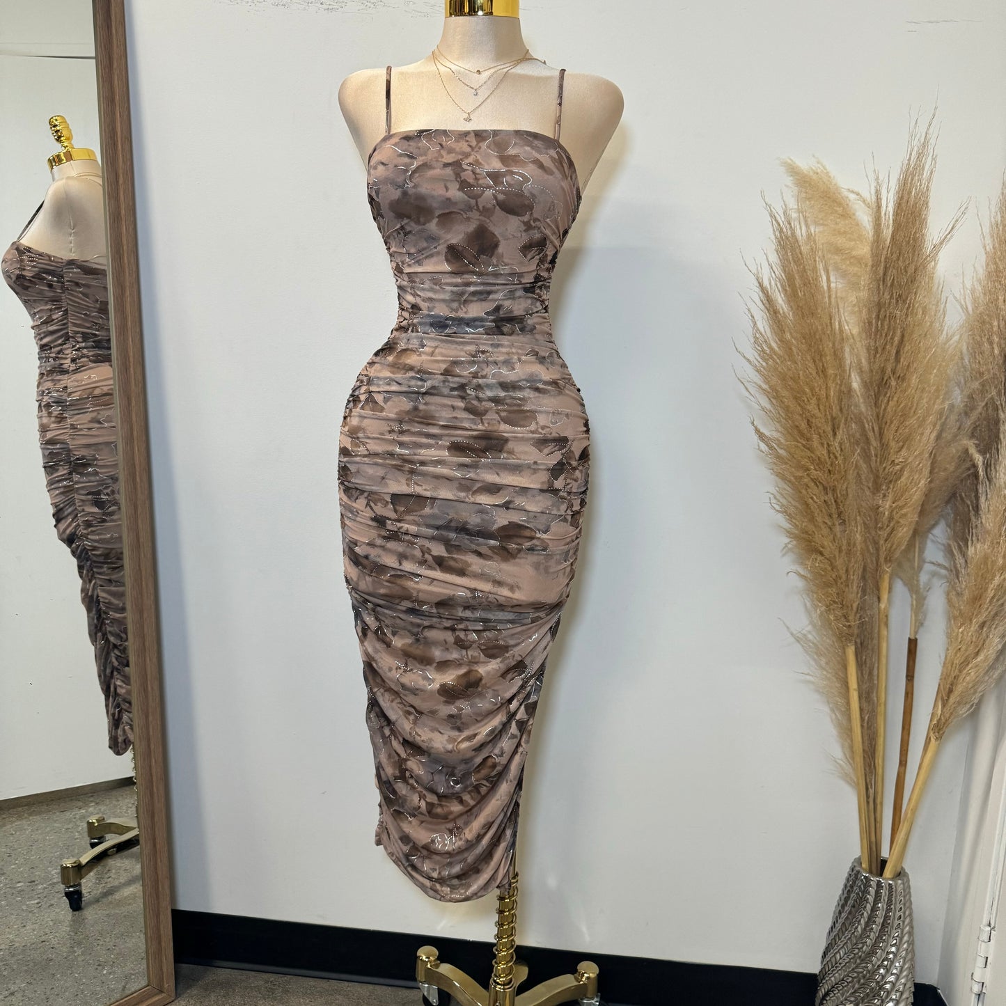 Audrina Midi Dress-Brown