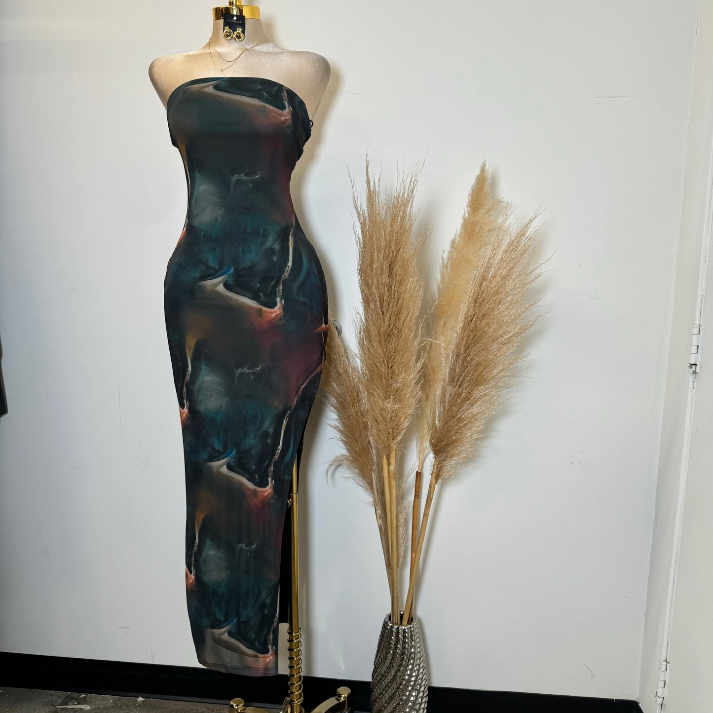 Tube Slit Maxi Dress-Multicolor