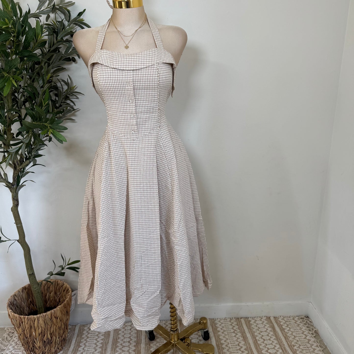 Picnic Halter Midi Dress-Brown