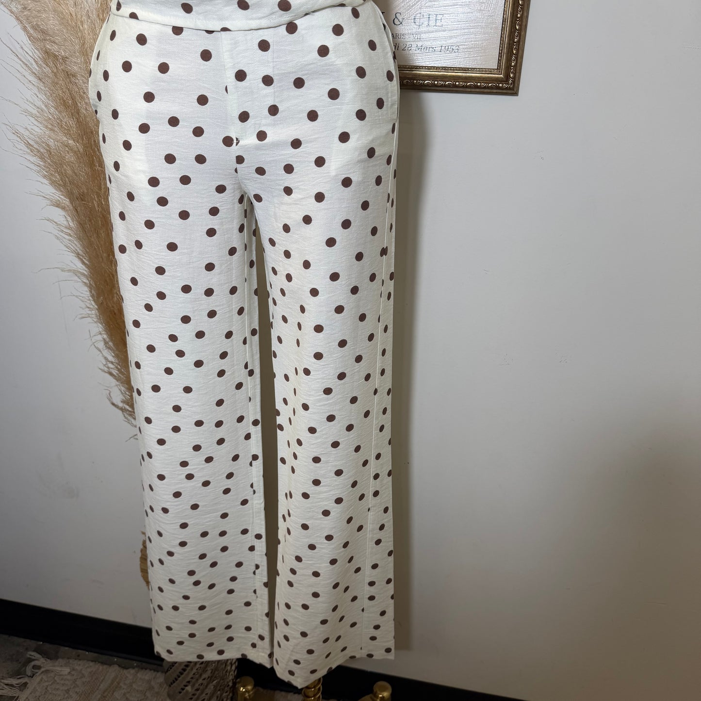 Polka Dot Strapless Wide leg Pant set-Ivory