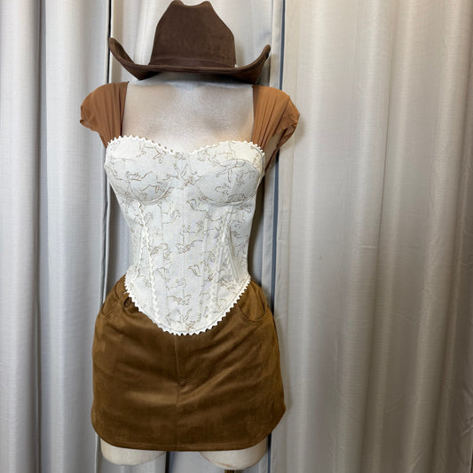 Horse Corset lace up Top-brown