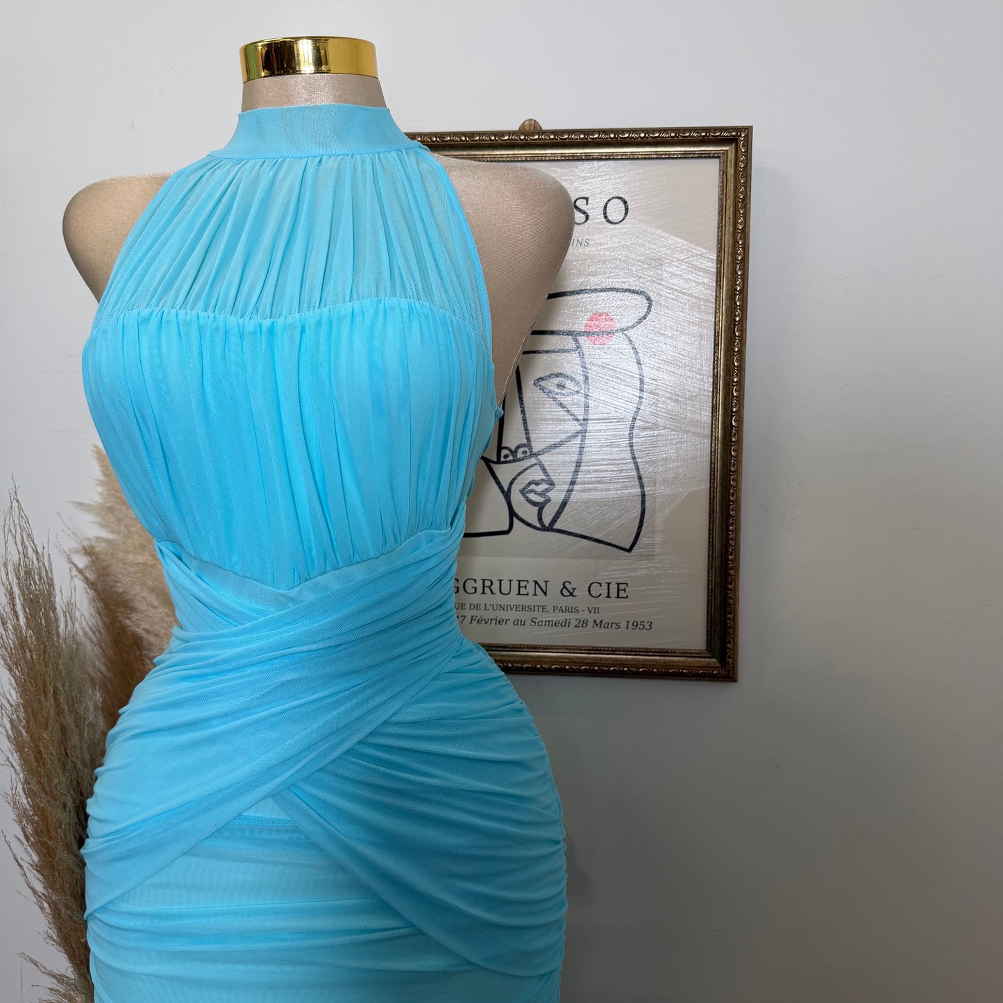 Mesh Sleeveless Dress-Baby Blue